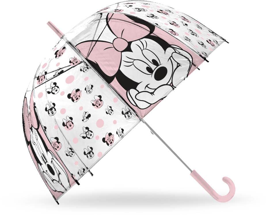 Regenschirm, Glockenschirm, 45 cm, Minnie Maus, Kinder-Regenschirm, Glockenschirm, transparent mit manueller Öffnung, Druchmesser ca. 45cm, KL85341, Kids Licensing