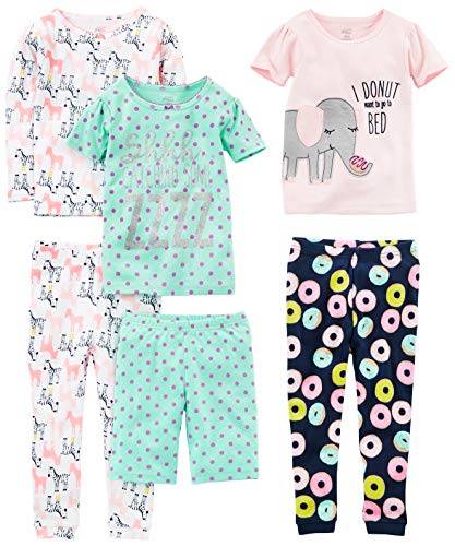 Simple Joys by Carter's Mädchen 6-teiliges Schlafanzug-Set, eng anliegend, Donut/Zebra/Punkte, 6 Jahre