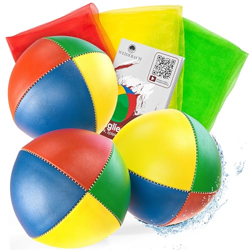 Weidebach® 3 x Quality Juggling Balls + 3 Cloths, Diameter 67 mm Juggling Balls Beginners, 130 g Heavy, Water-Resistant, Juggling Balls with Instructions (English Language not Guaranteed),