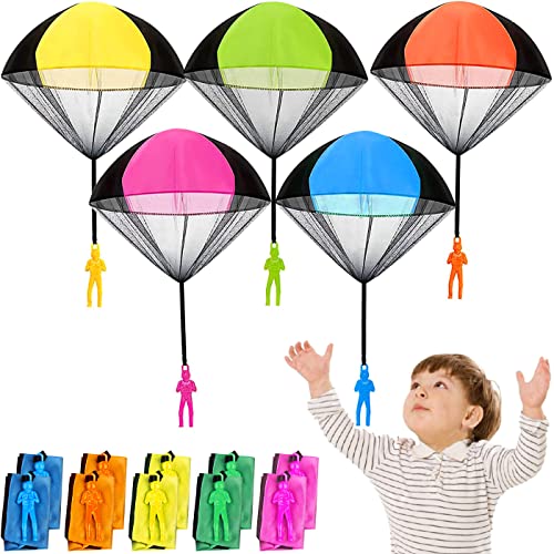 Jiosdo Fallschirm Spielzeug Kinder, 10 Stück Fallschirmspringer Spielzeug Outdoor Spiele, Flugspielzeug Fallschirm Kinderspielzeug Wurfspiel Kinder, Mitgebsel Kindergeburtstag Gastgeschenke