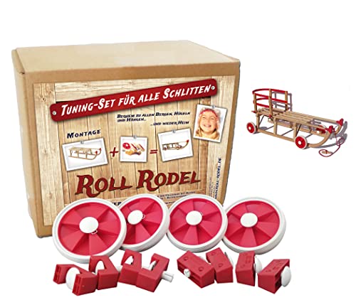 Roll Rodel Bausatz (ohne Schlitten) - Tuning Set für alle Holzschlitten/Rollen für Kinderschlitten/Räder für Schlitten aus Holz