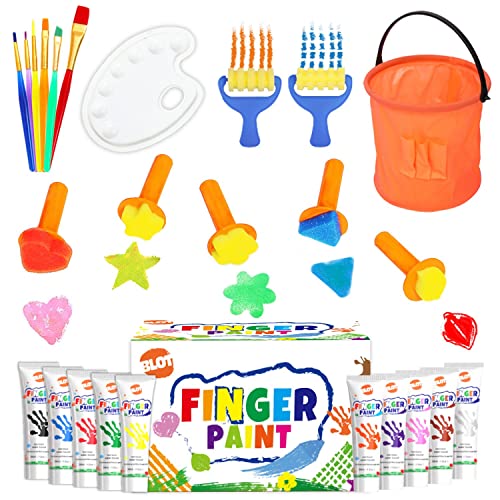 BLOT Fingerfarben Kinder Ungiftig Waschbares Fingermalfarben mit Pinsel Schwämme Schürze Palette für Kleinkinder Kindergarten Schule Frühes Lernen, Acryl