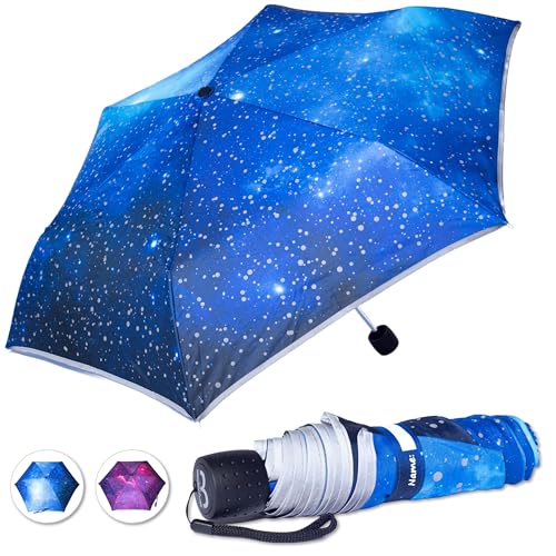 BERGIST® Regenschirm Kinder reflektierend - ultraleicht - Regenschirm Kinder Schulranzen - Kinderschirm mit Safety Reflektoren - Kinder Regenschirm Junge & Mädchen - Modell Galaxie Blau