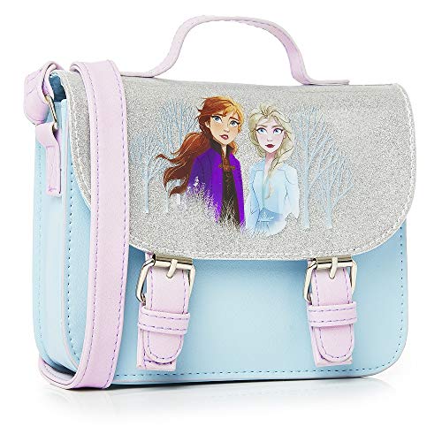 Disney Handtasche Mädchen Trend Umhängetasche Kinder Schultertasche Kindertasche Geschenke für Mädchen Teenager Prinzessinnen Glitzer Eiskönigin Frozen Anna Elsa (Blau/Silber Frozen)