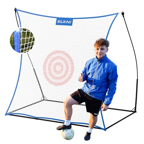 ELANI - Rebounder für Fußball mit Tasche - 2x2m Großes Netz mit Zielscheibe - Fussball Rebounder mit stabilem Rahmen - auch als Rebounder Handball - Spaß für die ganze Familie