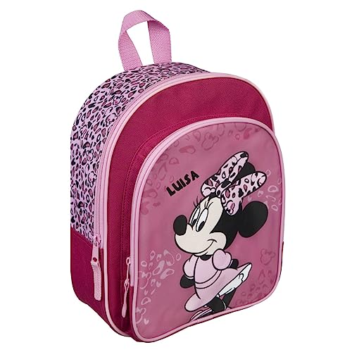 Kindergartenrucksack Disney Minnie Mouse mit Name | personalisierter Mädchenrucksack mit Vortasche Leo pink
