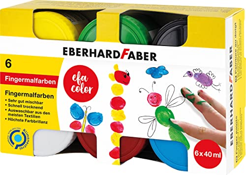 Eberhard Faber 578606 - EFA Color Fingerfarben-Set mit 6 Farbtöpfchen zu je 40 ml, schnelltrocknend und auswaschbar, zum Mischen und für kreativen Malspaß