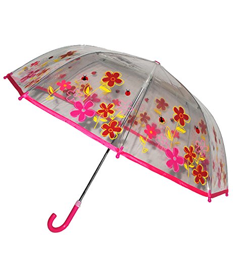 alles-meine.de GmbH Regenschirm - Blumen & Marienkäfer - Kinderschirm transparent incl. Namen - Ø 76 cm - Kinder Stockschirm - für Mädchen Jungen Schirm Kinderregenschirm/Glock.