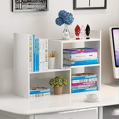 Desktop-Bücherregal Tischregale, Holz Regal ständer Aufbewahrungsorganisator, Erweiterbar Display Regal Rack,Schreibtischregal für Home Office Schule (Weiß)