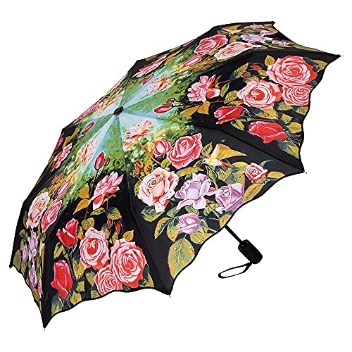 VON LILIENFELD Regenschirm Taschenschirm Rosen Garten Stabil Leicht Auf-Zu Automatik Windfest Damen