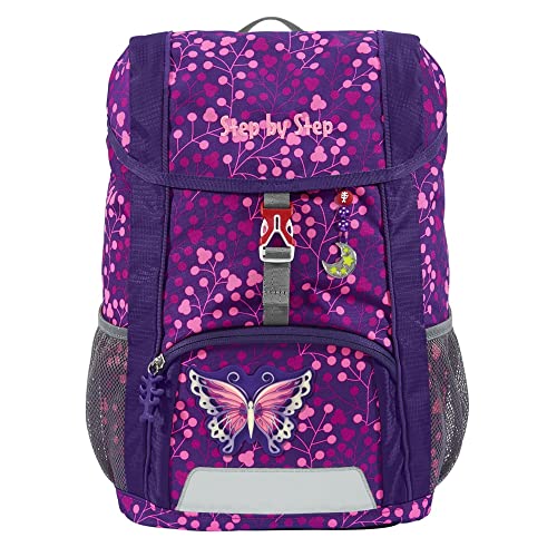 Step by Step Rucksack-Set KID SHINE „Butterfly Night Ina“, mit Sitzkissen, ergonomischer Mini-Ranzen, höhenverstellbarem Brustgurt, Kindergarten, Vorschule & Freizeit, 13 l, lila-pink