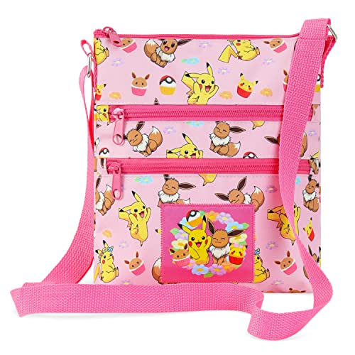 Pokemon Handtasche Mädchen Trendige Umhängetasche Kinder Coole kindertasche Pikachu Fanartikel Offizielles Merchandise Geschenke Fans, Rosa