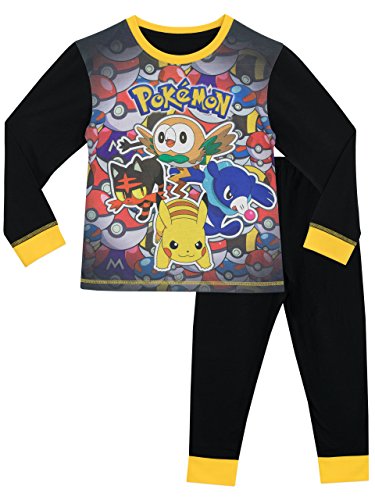 Pokemon Schlafanzug | Baumwoll Schlafanzüge für Jungen | Rowlet Popplio Litten | Pikachu Pyjama Kinder Lang 116