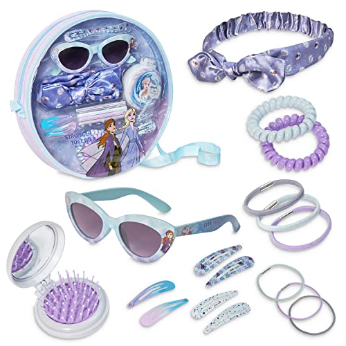 Disney Stitch Handtasche Kinder mit Haarschmuck und Sonnenbrillen Set Encanto und Frozen Mädchen Haar Zubehörteile Mädchen Schultertasche Geschenke für Kinder (Blau/Lila Frozen)