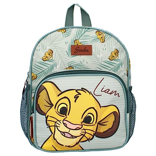 Personalisierter Kindergarten-Rucksack mit Name Disney König der Löwen Simba | Kleiner Kinderrucksack Jungen Mädchen | Freizeitrucksack mit seitlichen Netztaschen