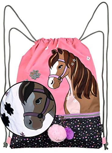 moses. Mädchen reflektierender Turnbeutel Pferde, wasserabweisender Kinder Sportbeutel aus reflektie-rendem Material, perfekt für Sportunterricht, Schule und Ausflüge, pink