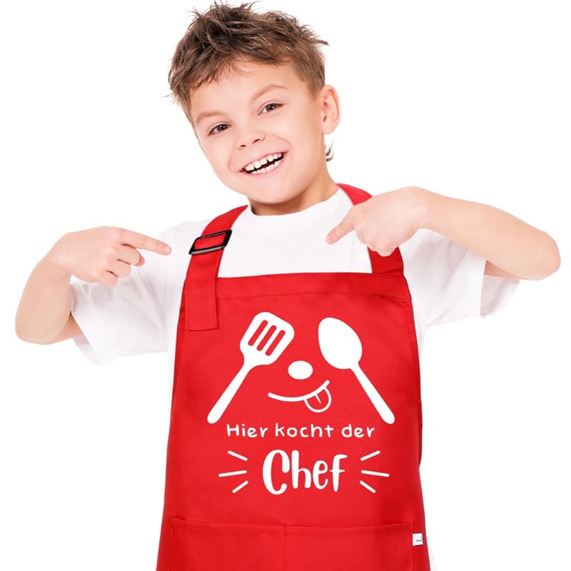 Livdouyu Kochschürze Kinder, Kinderschürze, Schürze Kinder, Jungen Schürze mit 2 Taschen, Mädchen Schürzen zum Kochen, Malen, Küchenchef Schürze für Kinder 3-12 Jahre