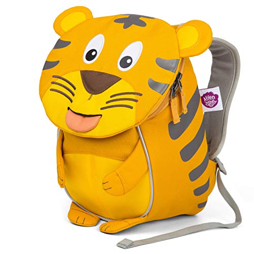 Affenzahn Kleiner Freund Kindergarten-Rucksack für 1-3 Jährige Ergonomisch Reflektierend Ziehzunge mit Namensschild Tiger - Gelb