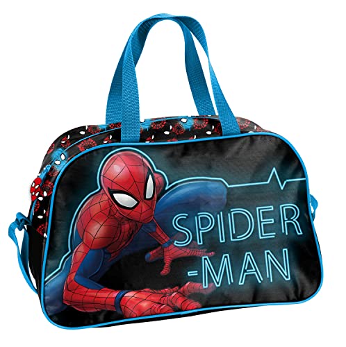 Marvel Spiderman Spider-Man - Kinder Jungen Mädchen Sporttasche Reisetasche (22CS), 40 x 25 x 16 cm, schwarz/blau
