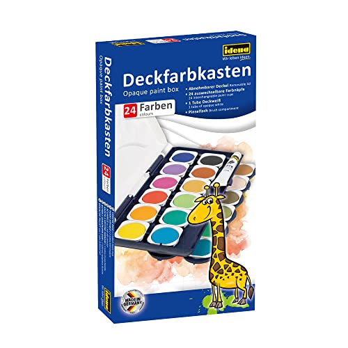 Idena 22064 - Deckfarbkasten mit 24 Farben und 1 Tube Deckweiß, ideal für Kindergarten, Schule und zu Hause
