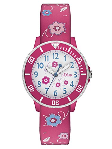 s.Oliver Mädchen Analog Quarz Uhr mit Silikon Armband SO-4247-PQ,Pink