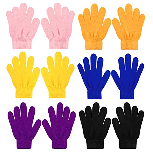 QKURT 6pcs Winterhandschuhe, Kids Magic Stretch Handschuhe Kinder Handschuhe Unisex Jungen Mädchen Stricken Vollfingerhandschuhe für den täglichen Gebrauch