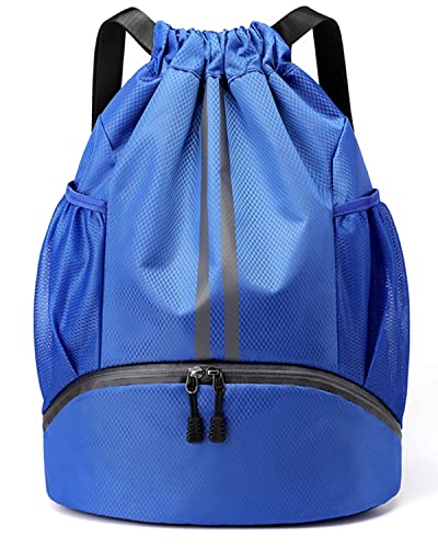 BROTOU Turnbeutel Fußballtasche Rucksack mit Kordelzug Verstellbar Tunnelzug Gymsack Wasserfest Sporttasche für Herren Damen Kinder Jugend (Blau)