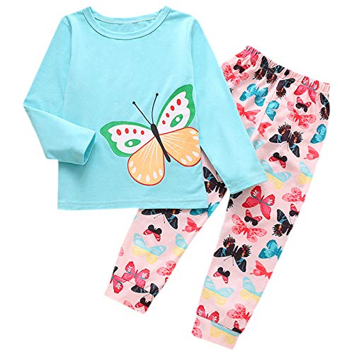 TinaDeer Schmetterling Bedruckte Zweiteiliger Schlafanzüge Nachtwäsche für Baby Kleinkind Kinder Mädchen Jungen Pyjama Set 80 86 92 98 104 110 116 122 128 (Blau, 3-4 Jahre)