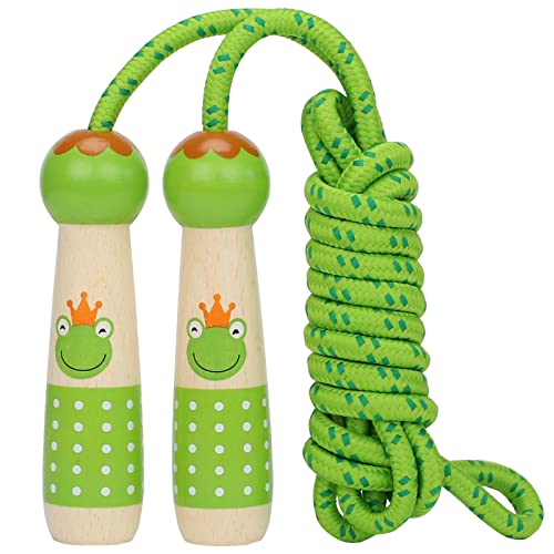 Springseil Kinder, 260cm Verstellbare Seilspringen Fitness Kinder mit Holzgriff und Baumwollseil Rope Skipping Seil Kids für Jungen und Mädchen (green)