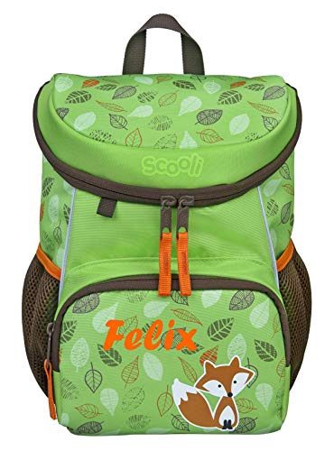 Mini-Me Kindergartenrucksack 3 - 6 Jahre mit Namen bedruckt | Motiv Fuchs in grün Tiere für Jungen & Mädchen | kleiner Rucksack mit Brustgurt gepolstert (Freddi Fox)