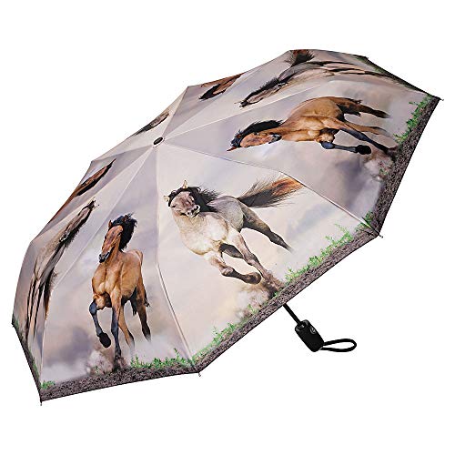 VON LILIENFELD Regenschirm Taschenschirm Wildpferde Windfest Auf-Zu-Automatik Kompakt Stabil Leicht