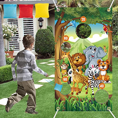 Waldtiere Werfen Spiele mit 3 Bohnentaschen, Wurfspiele Set für Draußen Drinnen Erwachsene Kinder Party Spiele Aktivitäten Zubehör Dekoration