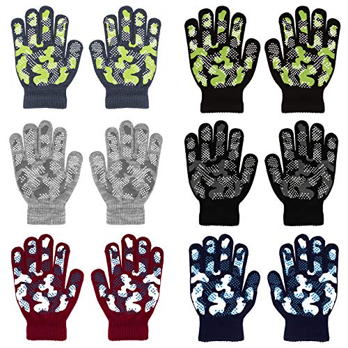 QKURT 6 Paare Kinderhandschuhe,Voller Finger Kinder Winterhandschuhe Strickhandschuhe Geeignet für Kinder im Alter von 5 bis 13 Jahren
