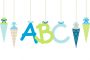Banner Straight Hanging School Cornet Boy And ABC Letters Blue Green